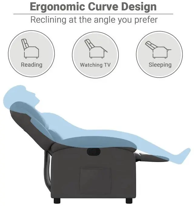 Alt view image 5 of 7 - vidaXL Manual Recliner Chair for Living Room, Adjustable Recliner with Padded Seat & Backrest, Home Theater Seating with Side Pocket, Gray Real Leather