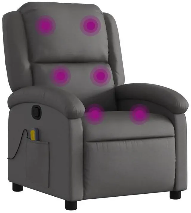 Alt view image 2 of 7 - vidaXL Massage Recliner Chair for Living Room, Adjustable Recliner with 6-Point Vibration Massage, Home Theater Seating with Padded Seat Backrest, Gray Real Leather