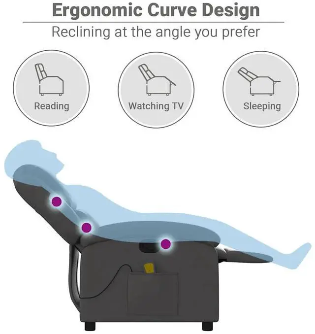 Alt view image 5 of 7 - vidaXL Massage Recliner Chair for Living Room, Adjustable Recliner with 6-Point Vibration Massage, Home Theater Seating with Padded Seat Backrest, Gray Real Leather