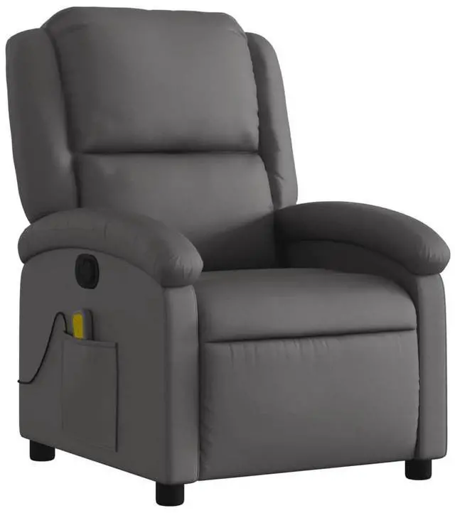 Alt view image 3 of 7 - vidaXL Massage Recliner Chair for Living Room, Adjustable Recliner with 6-Point Vibration Massage, Home Theater Seating with Padded Seat Backrest, Gray Real Leather