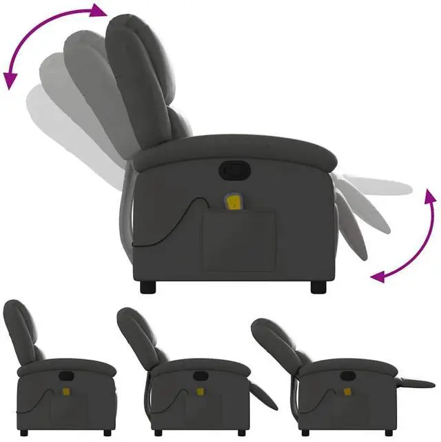 Alt view image 6 of 7 - vidaXL Massage Recliner Chair for Living Room, Adjustable Recliner with 6-Point Vibration Massage, Home Theater Seating with Padded Seat Backrest, Gray Real Leather