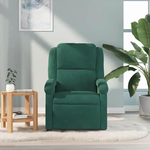 Alt view image 3 of 7 - vidaXL Massage Recliner Chair for Living Room, Adjustable Recliner with 6-Point Vibration Massage, Home Theater Seating with Padded Seat Backrest & Side Pocket, Dark Green Velvet