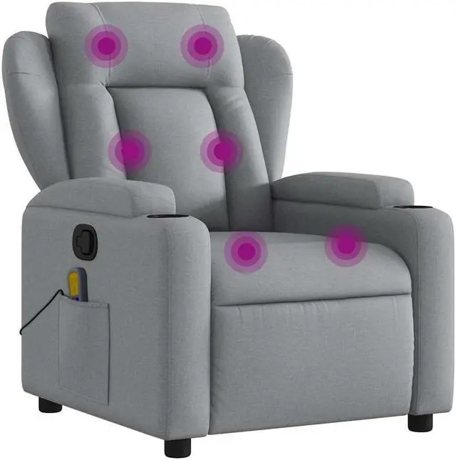 Alt view image 2 of 7 - vidaXL Light Gray Fabric Recliner Chair with 6-Point Vibration Massage, Adjustable Backrest & Footrest, Cup Holders, Side Pocket, Padded Seat, Perfect for Living Room or Home Theater Seating