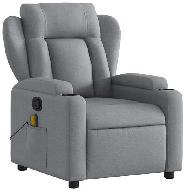 Alt view image 3 of 7 - vidaXL Light Gray Fabric Recliner Chair with 6-Point Vibration Massage, Adjustable Backrest & Footrest, Cup Holders, Side Pocket, Padded Seat, Perfect for Living Room or Home Theater Seating