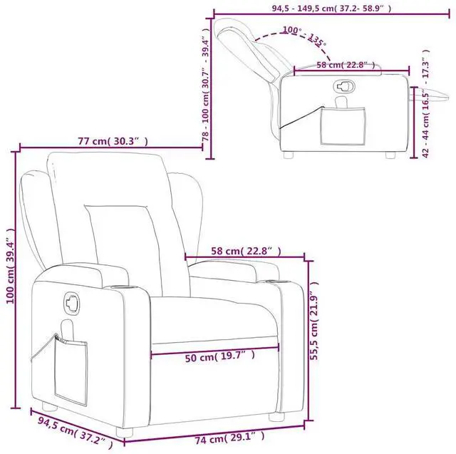 Alt view image 4 of 7 - vidaXL Light Gray Fabric Recliner Chair with 6-Point Vibration Massage, Adjustable Backrest & Footrest, Cup Holders, Side Pocket, Padded Seat, Perfect for Living Room or Home Theater Seating
