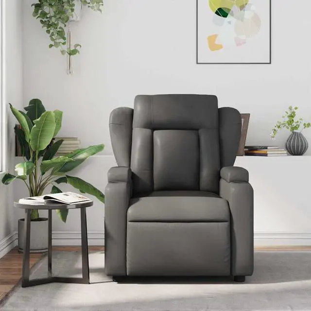 Alt view image 3 of 7 - vidaXL Gray Leather Recliner Chair with 6-Point Vibration Massage, Adjustable Backrest & Footrest, Cup Holders, Side Pocket, Padded Seat, Perfect for Living Room or Home Theater Seating