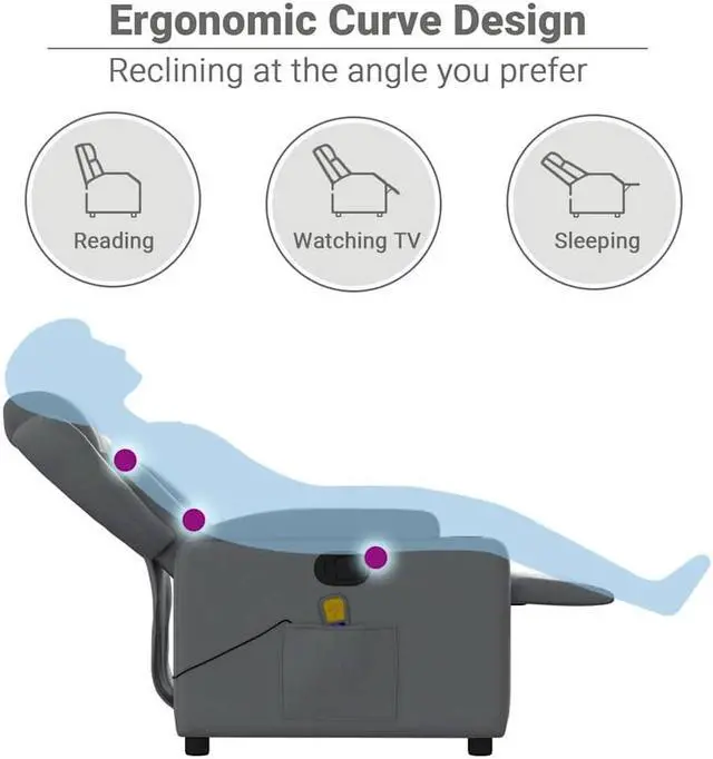 Alt view image 5 of 7 - vidaXL Gray Leather Recliner Chair with 6-Point Vibration Massage, Adjustable Backrest & Footrest, Cup Holders, Side Pocket, Padded Seat, Perfect for Living Room or Home Theater Seating