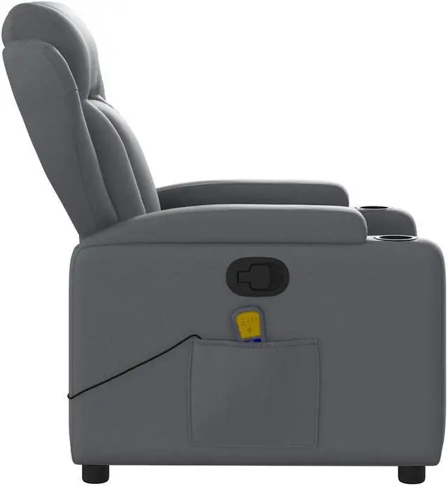 Alt view image 6 of 7 - vidaXL Gray Leather Recliner Chair with 6-Point Vibration Massage, Adjustable Backrest & Footrest, Cup Holders, Side Pocket, Padded Seat, Perfect for Living Room or Home Theater Seating
