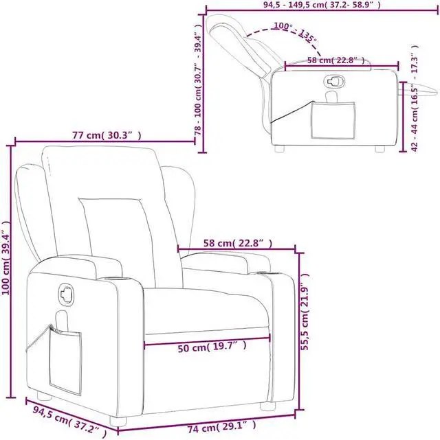 Alt view image 4 of 7 - vidaXL Gray Leather Recliner Chair with 6-Point Vibration Massage, Adjustable Backrest & Footrest, Cup Holders, Side Pocket, Padded Seat, Perfect for Living Room or Home Theater Seating
