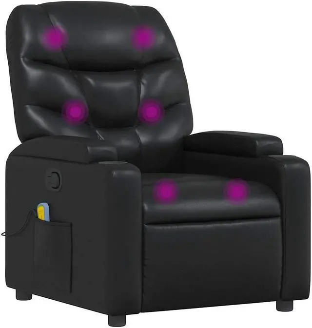 Alt view image 2 of 7 - vidaXL Black Leather Recliner Chair with 6-Point Vibration Massage, Adjustable Backrest & Footrest, Cup Holders, Side Pocket, Padded Seat, Perfect for Living Room or Home Theater Seating