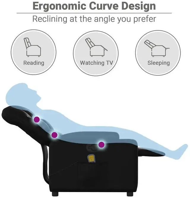 Alt view image 5 of 7 - vidaXL Black Leather Recliner Chair with 6-Point Vibration Massage, Adjustable Backrest & Footrest, Cup Holders, Side Pocket, Padded Seat, Perfect for Living Room or Home Theater Seating