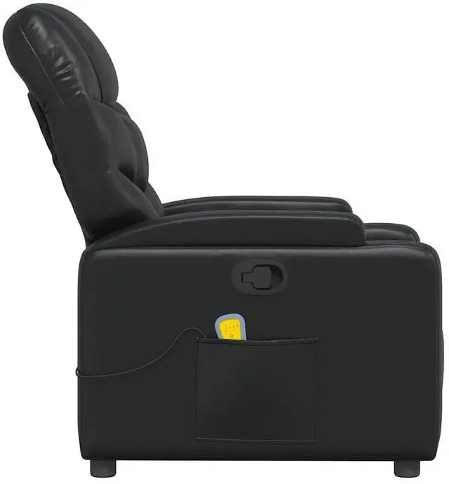 Alt view image 6 of 7 - vidaXL Black Leather Recliner Chair with 6-Point Vibration Massage, Adjustable Backrest & Footrest, Cup Holders, Side Pocket, Padded Seat, Perfect for Living Room or Home Theater Seating