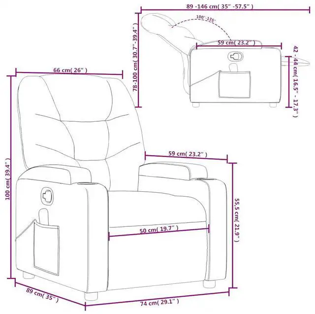 Alt view image 4 of 7 - vidaXL Black Leather Recliner Chair with 6-Point Vibration Massage, Adjustable Backrest & Footrest, Cup Holders, Side Pocket, Padded Seat, Perfect for Living Room or Home Theater Seating