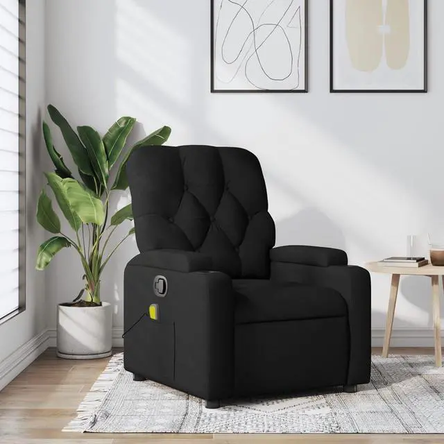 Main image of vidaXL Fabric Massage Recliner Chair for Living Room, Home Theater, 6-Point Vibration Massage, Adjustable Back & Footrest, Cup Holders, Black