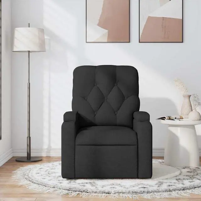 Alt view image 3 of 7 - vidaXL Fabric Massage Recliner Chair for Living Room, Home Theater, 6-Point Vibration Massage, Adjustable Back & Footrest, Cup Holders, Black