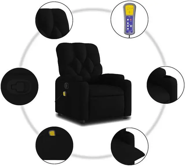 Alt view image 7 of 7 - vidaXL Fabric Massage Recliner Chair for Living Room, Home Theater, 6-Point Vibration Massage, Adjustable Back & Footrest, Cup Holders, Black