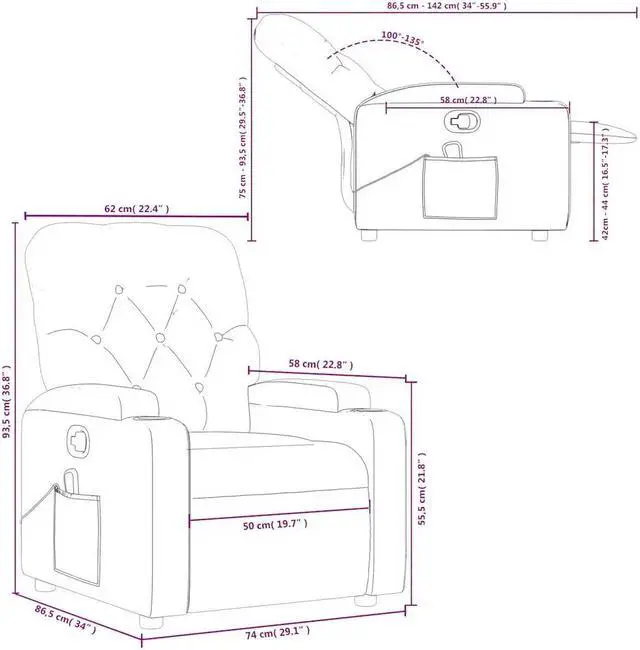 Alt view image 4 of 7 - vidaXL Fabric Massage Recliner Chair for Living Room, Home Theater, 6-Point Vibration Massage, Adjustable Back & Footrest, Cup Holders, Black