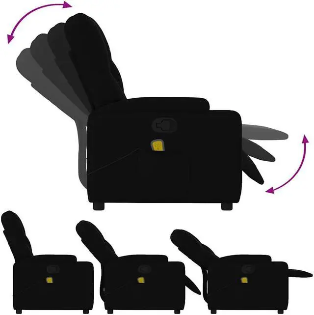 Alt view image 6 of 7 - vidaXL Fabric Massage Recliner Chair for Living Room, Home Theater, 6-Point Vibration Massage, Adjustable Back & Footrest, Cup Holders, Black