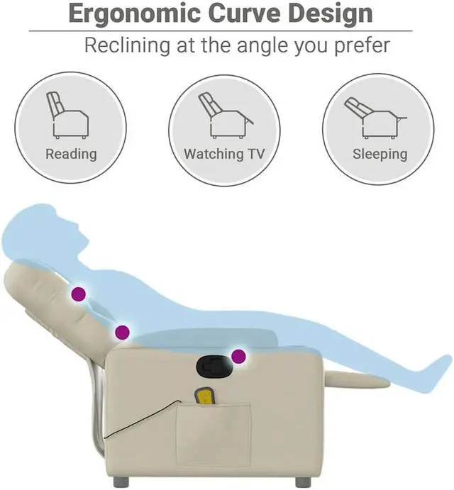 Alt view image 5 of 7 - vidaXL Leather Massage Recliner Chair for Living Room, Home Theater, 6-Point Vibration Massage, Adjustable Back & Footrest, Cup Holders, Cream