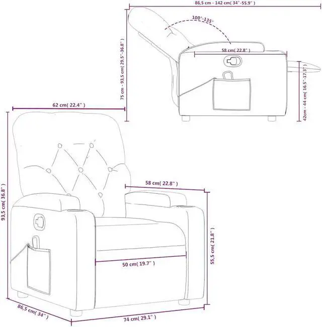 Alt view image 4 of 7 - vidaXL Leather Massage Recliner Chair for Living Room, Home Theater, 6-Point Vibration Massage, Adjustable Back & Footrest, Cup Holders, Cream