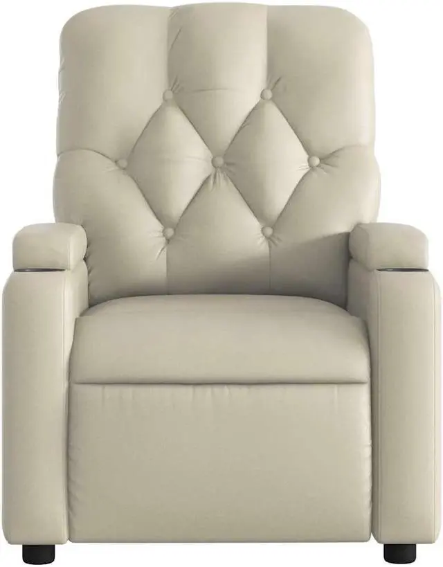 Alt view image 7 of 7 - vidaXL Leather Massage Recliner Chair for Living Room, Home Theater, 6-Point Vibration Massage, Adjustable Back & Footrest, Cup Holders, Cream