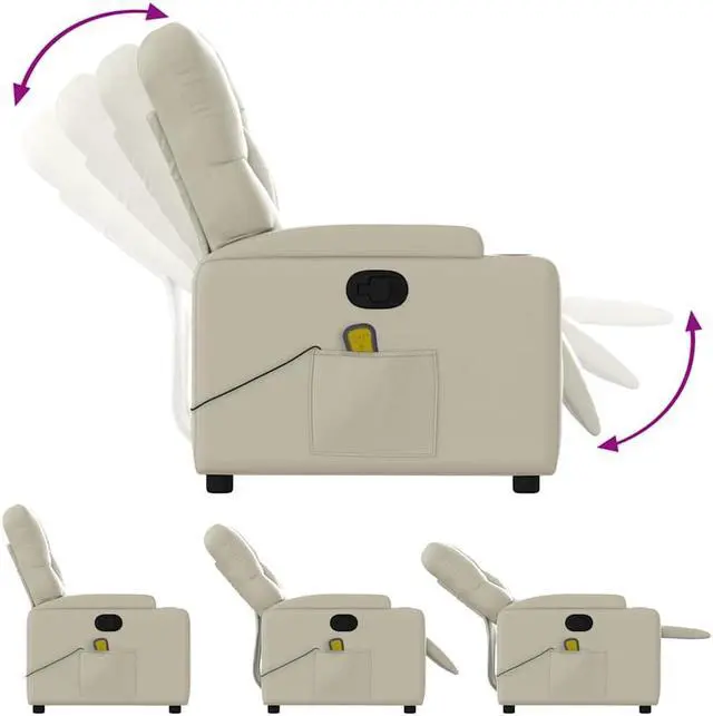 Alt view image 6 of 7 - vidaXL Leather Massage Recliner Chair for Living Room, Home Theater, 6-Point Vibration Massage, Adjustable Back & Footrest, Cup Holders, Cream