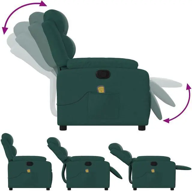 Alt view image 6 of 7 - vidaXL Massage Recliner Chair with 6-Point Vibration Massage and Convenient Side Pocket, Dark Green Fabric Rocker, Adjustable Backrest & Footrest Lounge Seat for Living Room, USB Charge Port