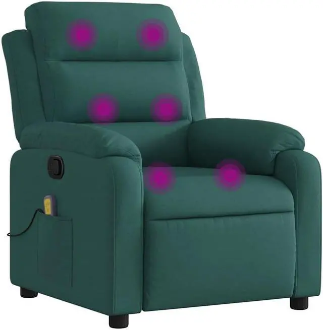 Alt view image 2 of 7 - vidaXL Massage Recliner Chair with 6-Point Vibration Massage and Convenient Side Pocket, Dark Green Fabric Rocker, Adjustable Backrest & Footrest Lounge Seat for Living Room, USB Charge Port