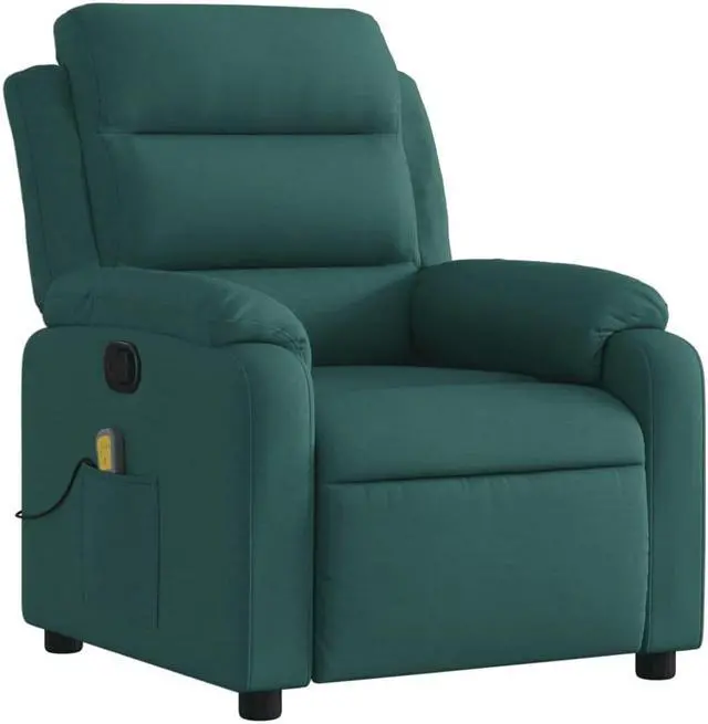 Alt view image 3 of 7 - vidaXL Massage Recliner Chair with 6-Point Vibration Massage and Convenient Side Pocket, Dark Green Fabric Rocker, Adjustable Backrest & Footrest Lounge Seat for Living Room, USB Charge Port