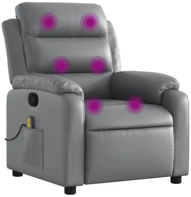 Alt view image 2 of 7 - vidaXL Massage Recliner Chair with 6-Point Vibration Massage and Convenient Side Pocket, Gray Leather Rocker, Adjustable Backrest & Footrest Lounge Seat for Living Room, USB Charge Port