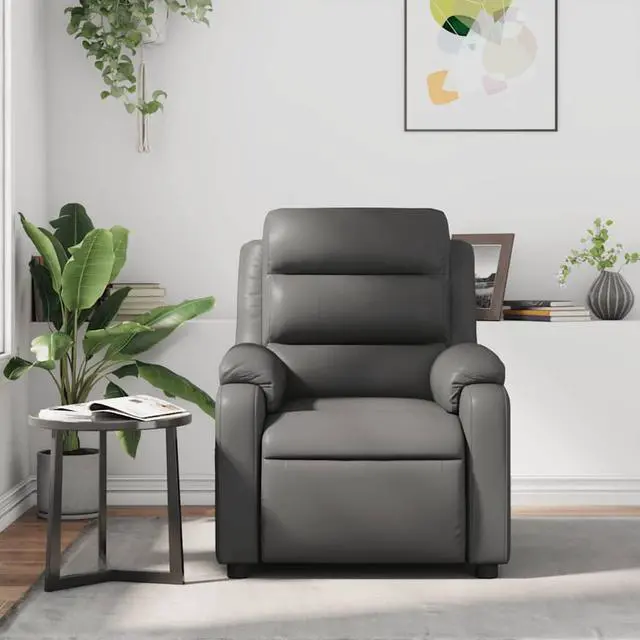 Alt view image 3 of 7 - vidaXL Massage Recliner Chair with 6-Point Vibration Massage and Convenient Side Pocket, Gray Leather Rocker, Adjustable Backrest & Footrest Lounge Seat for Living Room, USB Charge Port