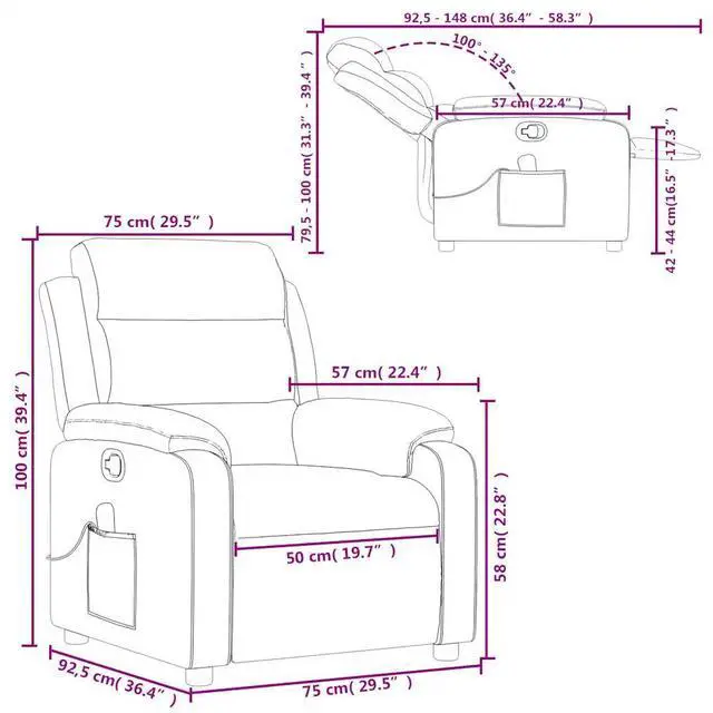 Alt view image 4 of 7 - vidaXL Massage Recliner Chair with 6-Point Vibration Massage and Convenient Side Pocket, Gray Leather Rocker, Adjustable Backrest & Footrest Lounge Seat for Living Room, USB Charge Port