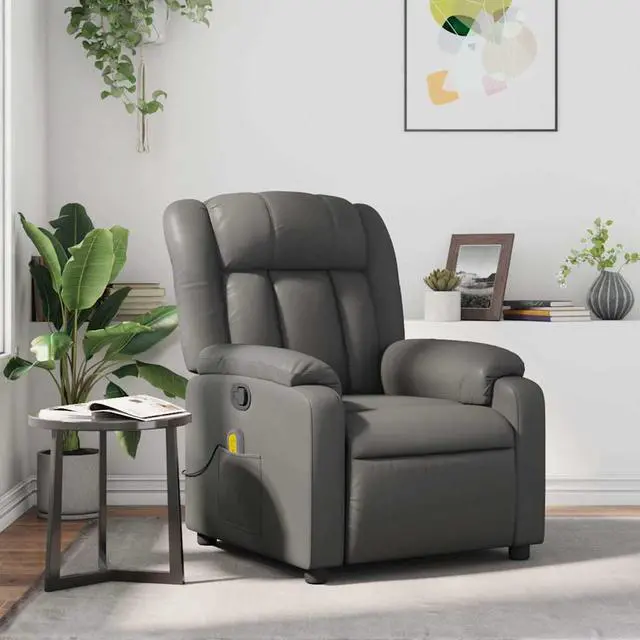 Main image of vidaXL Massage Recliner Chair for Living Room, Adjustable Recliner with 6-Point Vibration Massage, Home Theater Seating with Padded Seat Backrest & Side Pocket, Gray Leather