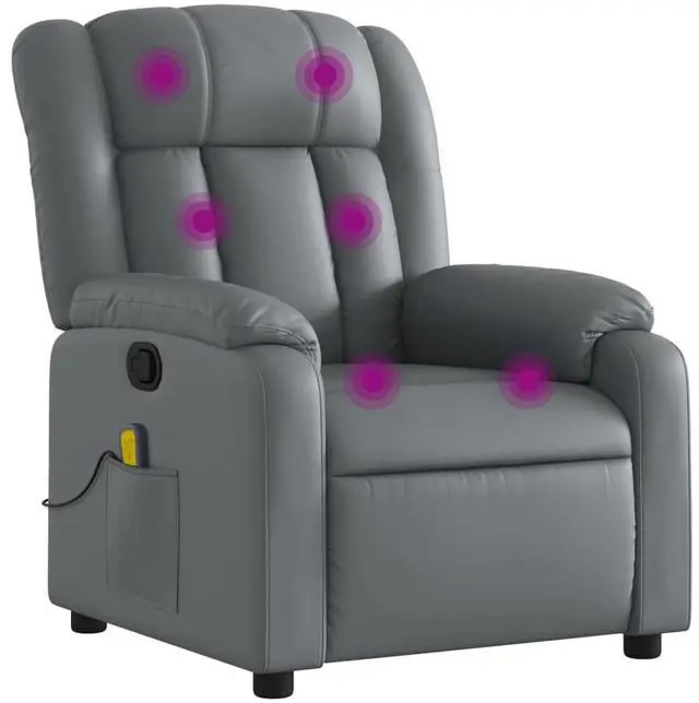 Alt view image 2 of 7 - vidaXL Massage Recliner Chair for Living Room, Adjustable Recliner with 6-Point Vibration Massage, Home Theater Seating with Padded Seat Backrest & Side Pocket, Gray Leather