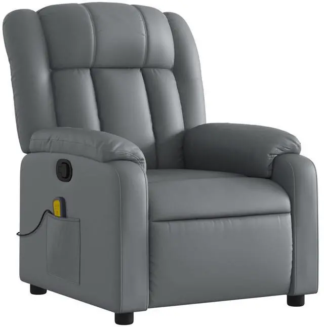 Alt view image 3 of 7 - vidaXL Massage Recliner Chair for Living Room, Adjustable Recliner with 6-Point Vibration Massage, Home Theater Seating with Padded Seat Backrest & Side Pocket, Gray Leather