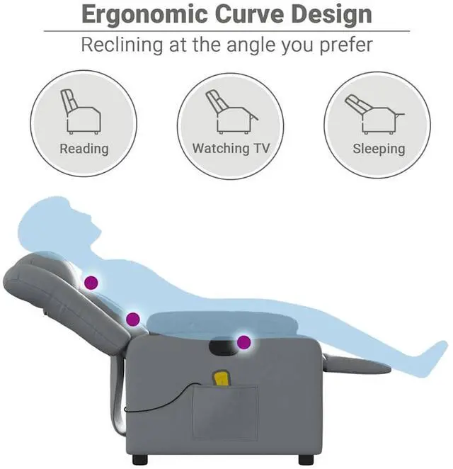 Alt view image 5 of 7 - vidaXL Massage Recliner Chair for Living Room, Adjustable Recliner with 6-Point Vibration Massage, Home Theater Seating with Padded Seat Backrest & Side Pocket, Gray Leather