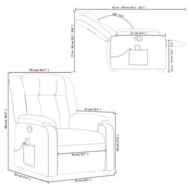 Alt view image 4 of 7 - vidaXL Massage Recliner Chair for Living Room, Adjustable Recliner with 6-Point Vibration Massage, Home Theater Seating with Padded Seat Backrest & Side Pocket, Gray Leather
