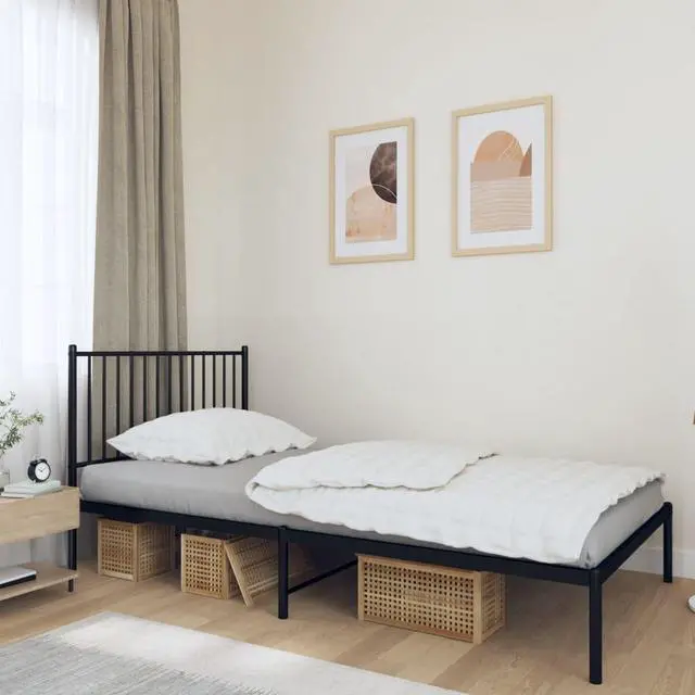 Main image of vidaXL 12-Inch Black Metal Twin XL Bed Frame with Headboard, Heavy-Duty Construction with Under-Bed Storage for Modern Bedroom, No Box Spring Needed & Easy Assembly, No Mattress