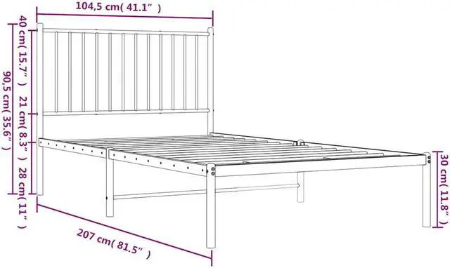 Alt view image 5 of 7 - vidaXL 12-Inch Black Metal Twin XL Bed Frame with Headboard, Heavy-Duty Construction with Under-Bed Storage for Modern Bedroom, No Box Spring Needed & Easy Assembly, No Mattress