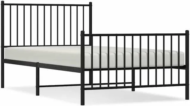 Alt view image 2 of 7 - vidaXL 12-Inch Black Metal Twin Bed Frame with Headboard & Footboard, Heavy-Duty Construction with Under-Bed Storage for Modern Bedroom, No Box Spring Needed & Easy Assembly, No Mattress