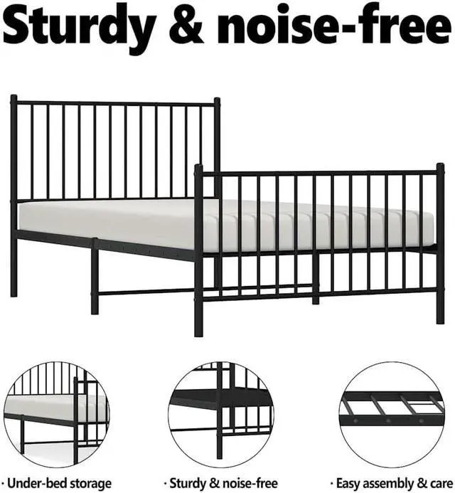Alt view image 5 of 7 - vidaXL 12-Inch Black Metal Twin Bed Frame with Headboard & Footboard, Heavy-Duty Construction with Under-Bed Storage for Modern Bedroom, No Box Spring Needed & Easy Assembly, No Mattress