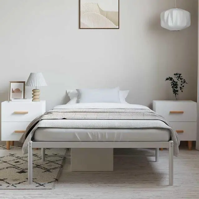 Alt view image 3 of 7 - vidaXL 12-Inch White Metal Twin Bed Frame, Heavy-Duty Construction with Under-Bed Storage for Modern Bedroom, No Box Spring Needed & Easy Assembly, No Mattress