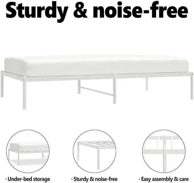 Alt view image 5 of 7 - vidaXL 12-Inch White Metal Twin Bed Frame, Heavy-Duty Construction with Under-Bed Storage for Modern Bedroom, No Box Spring Needed & Easy Assembly, No Mattress