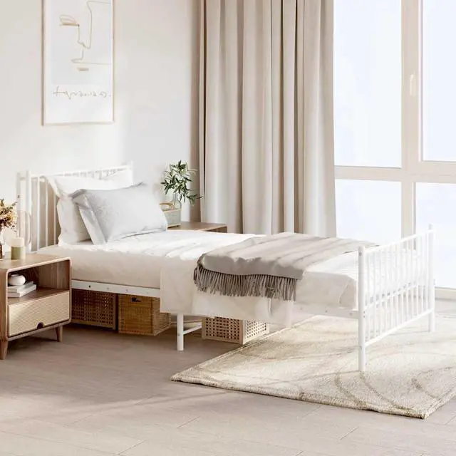 Main image of vidaXL 12-Inch White Metal Twin XL Bed Frame with Headboard & Footboard, Heavy-Duty Construction with Under-Bed Storage for Modern Bedroom, No Box Spring Needed & Easy Assembly, No Mattress