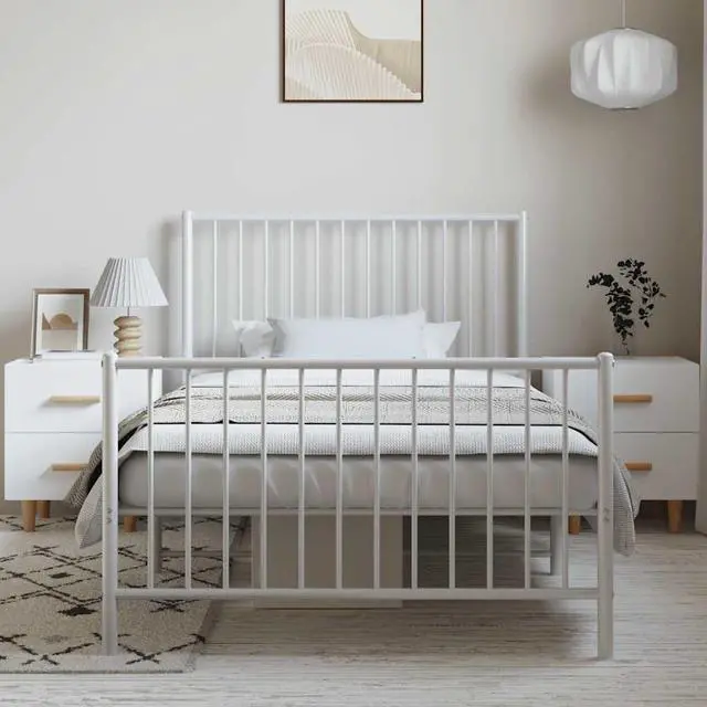 Alt view image 3 of 7 - vidaXL 12-Inch White Metal Twin XL Bed Frame with Headboard & Footboard, Heavy-Duty Construction with Under-Bed Storage for Modern Bedroom, No Box Spring Needed & Easy Assembly, No Mattress