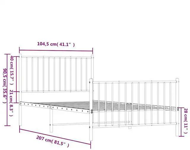 Alt view image 4 of 7 - vidaXL 12-Inch White Metal Twin XL Bed Frame with Headboard & Footboard, Heavy-Duty Construction with Under-Bed Storage for Modern Bedroom, No Box Spring Needed & Easy Assembly, No Mattress