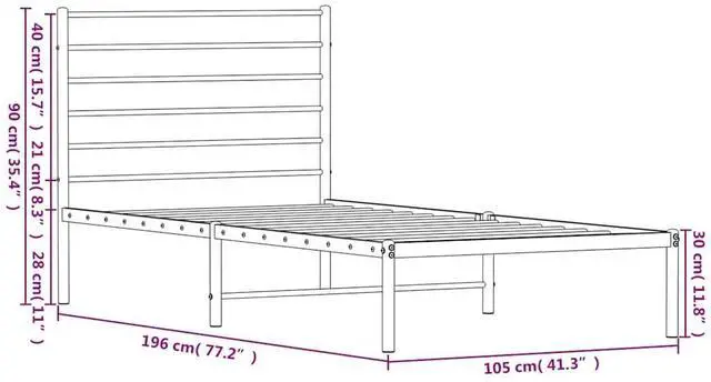 Alt view image 5 of 7 - vidaXL 12 Inch Twin Metal Bed Frame with Headboard, No Box Spring Needed, Noise Free Platform Bed Frame with Steel Slats, Easy Assembly, Under Bed Storage, Minimalist, Black