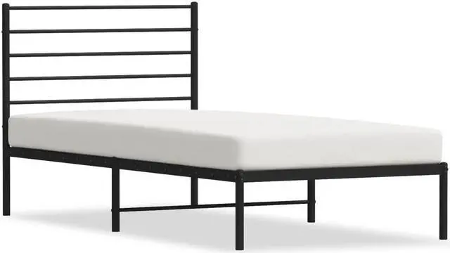 Alt view image 2 of 7 - vidaXL 12 Inch Twin XL Metal Bed Frame with Headboard, No Box Spring Needed, Noise Free Platform Bed Frame with Steel Slats, Easy Assembly, Under Bed Storage, Minimalist, Black