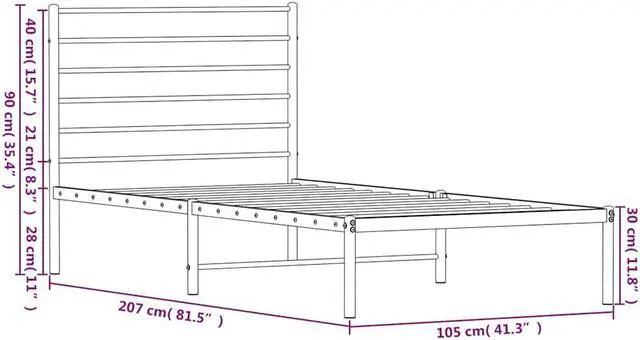 Alt view image 5 of 7 - vidaXL 12 Inch Twin XL Metal Bed Frame with Headboard, No Box Spring Needed, Noise Free Platform Bed Frame with Steel Slats, Easy Assembly, Under Bed Storage, Minimalist, Black