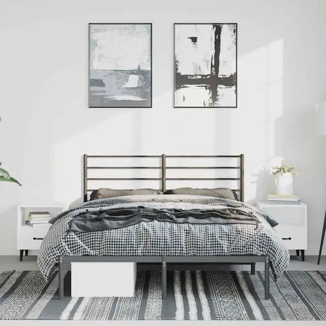 Alt view image 3 of 7 - vidaXL 12 Inch Full Metal Bed Frame with Headboard, No Box Spring Needed, Noise Free Platform Bed Frame with Steel Slats, Easy Assembly, Under Bed Storage, Minimalist, Black